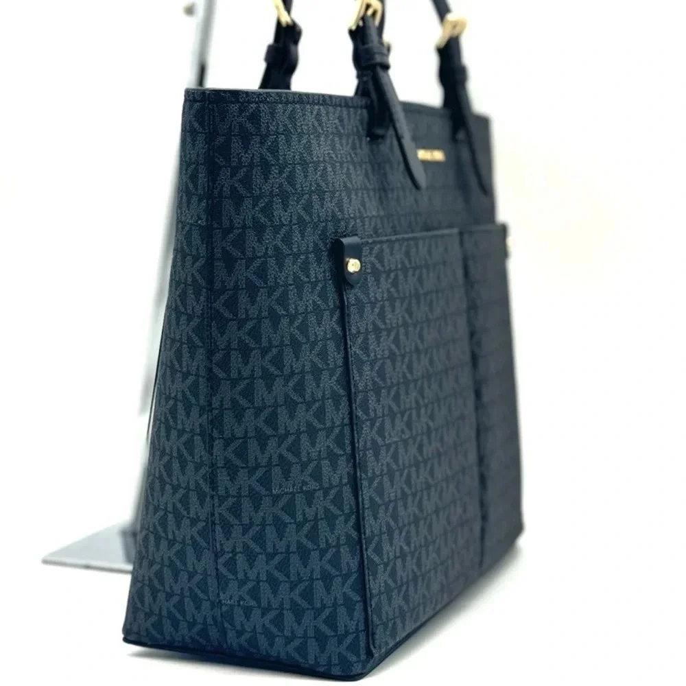 Michael Kors Jet Set Medium Pocket Tote Bag NWT Black Signature
